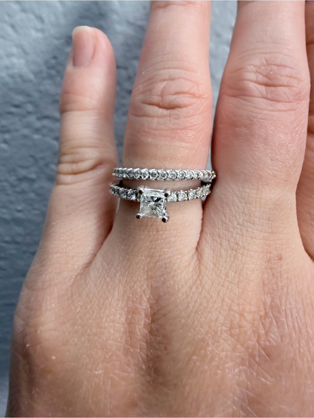 14k White Gold Diamond Wedding Band and Engagement Ring Bridal Set